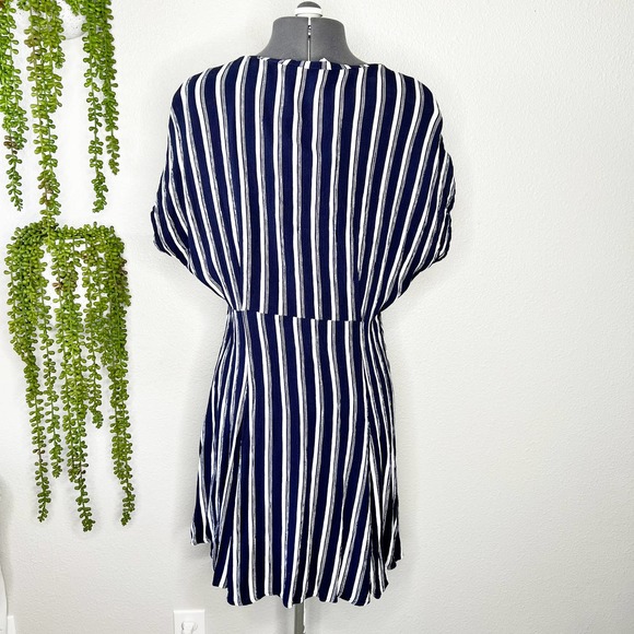 BP Navy Blue White Striped V-Neck Button Front Mini Dress Women's Size Large L - Picture 4 of 8